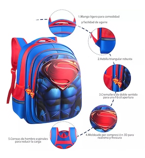 Foto 4 | Mochila Escolar Belug Impermeable Superman Roja/Azul
