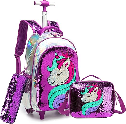 Mochila Enrollable de Unicornio Morada con Lentejuelas Reversible para Niñas - Venta Internacional $2,252