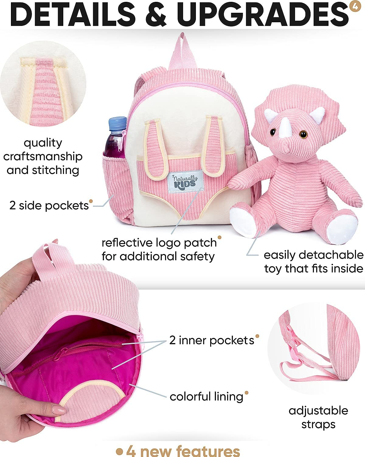 Foto 5 pulgar | Mochila Naturally Kids Con Dinosaurio Pequeño Con Peluche Para Niñas De 3 A 5 Años - Venta Internacional.