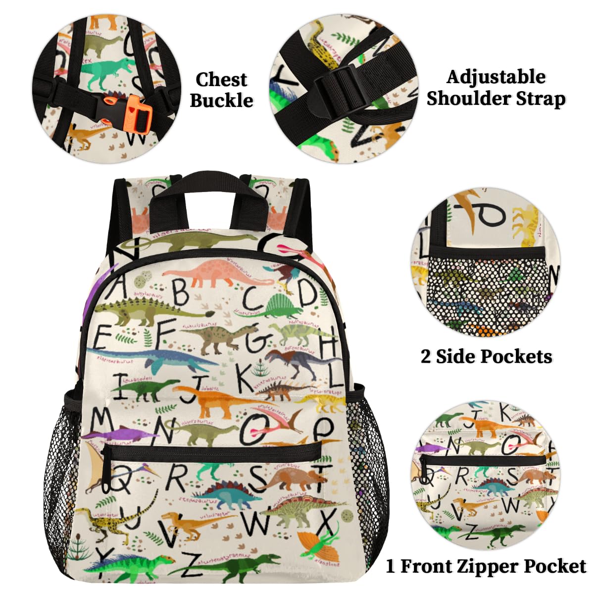 Foto 3 | Mochila Auuxva Cute Alphabet Dinosaur para Niños de 3 A 7 Años - Venta Internacional