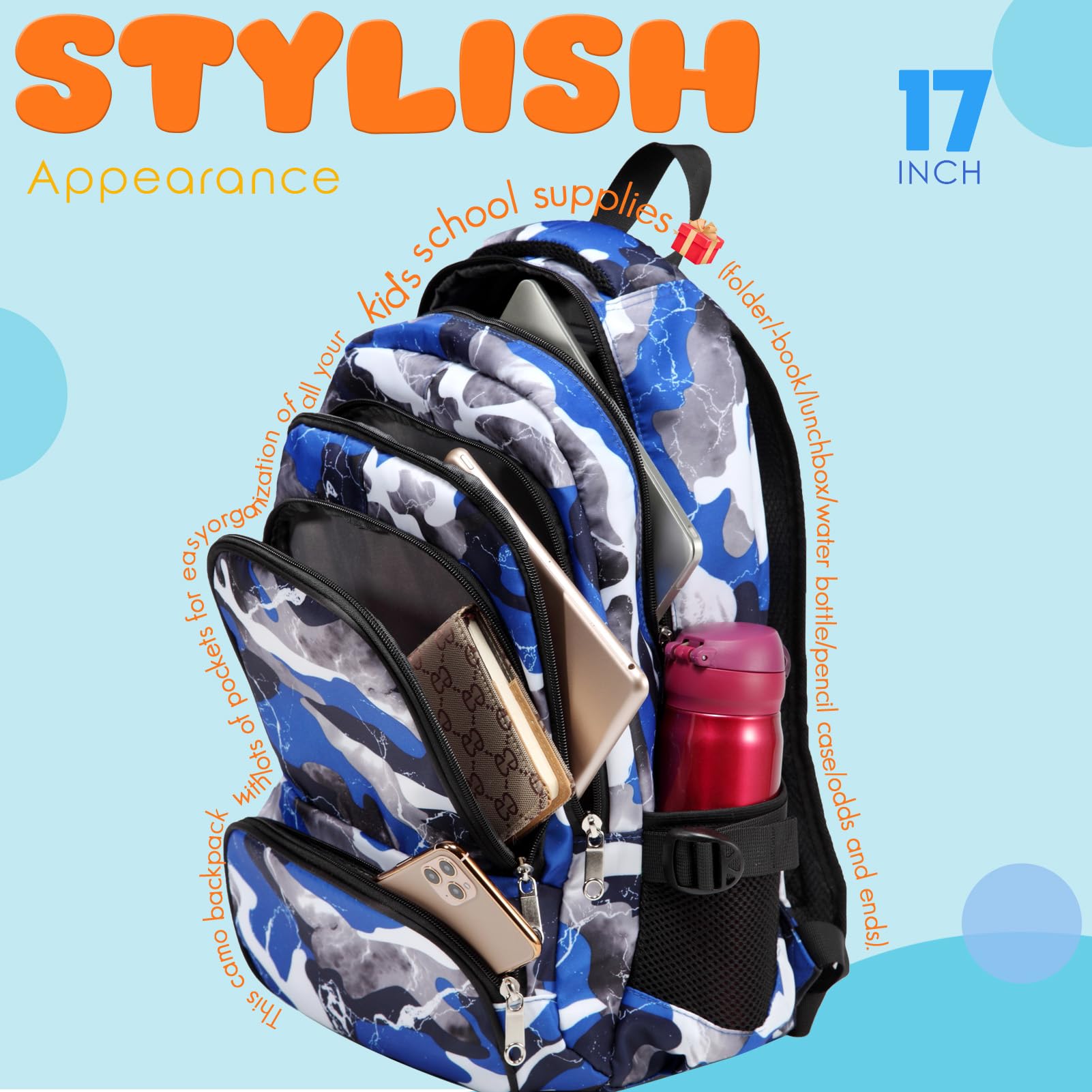 Foto 6 pulgar | Mochila Bluefairy Kids para Niños Camuflaje Azul - Venta Internacional