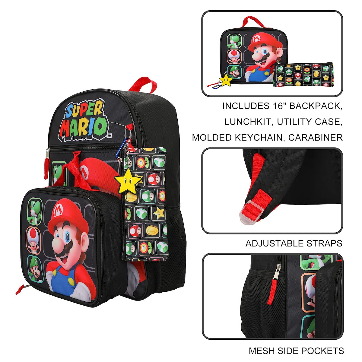 Foto 3 pulgar | Set de Mochilas Bioworld Super Mario Bros Character Grid - Venta Internacional