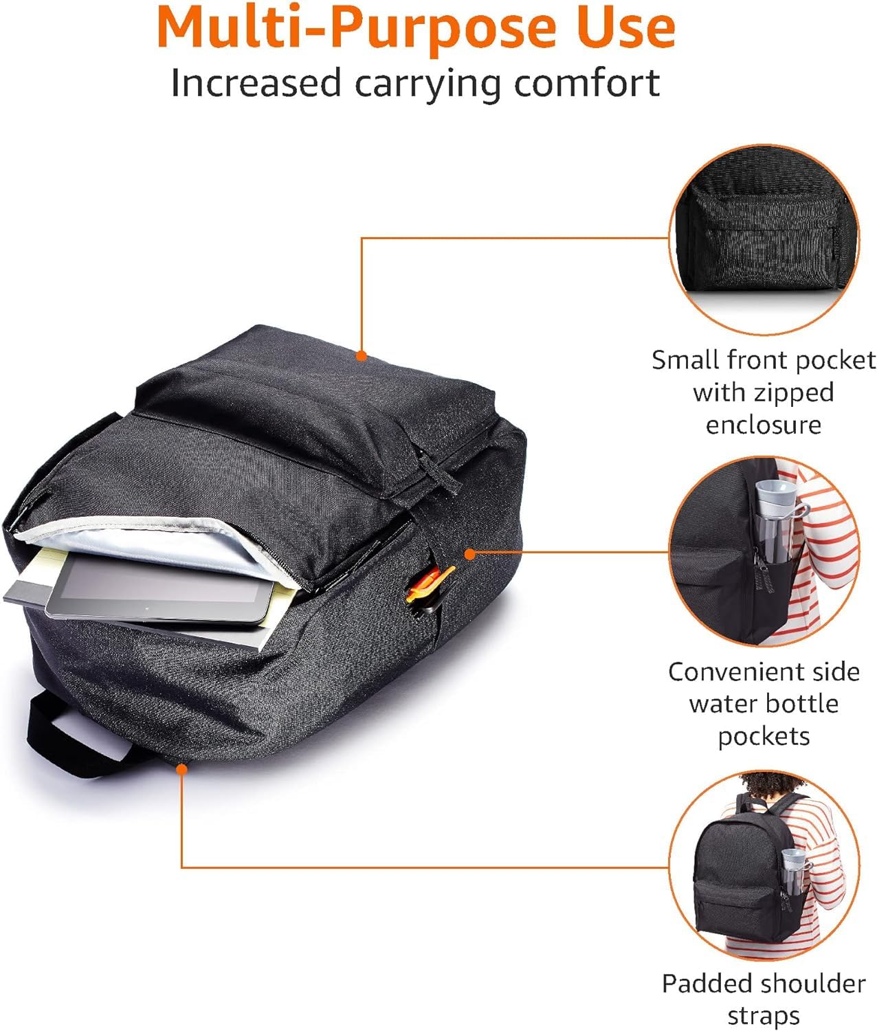 Foto 3 pulgar | Mochila Escolar Amazon Basics Classic Black - Venta Internacional
