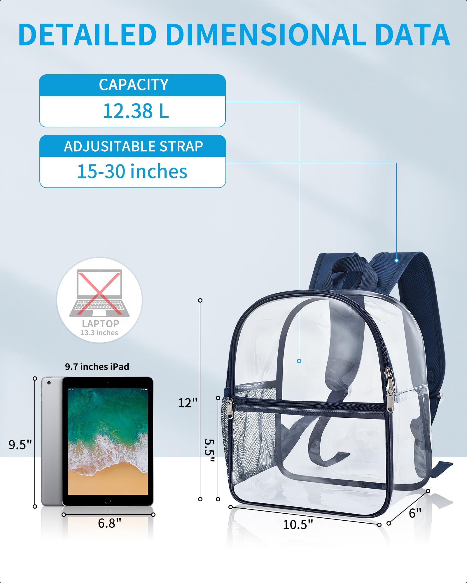 Foto 3 pulgar | Mochila Paxiland Clear Stadium Homologada 30x30x15 Cm Azul Marino - Venta Internacional