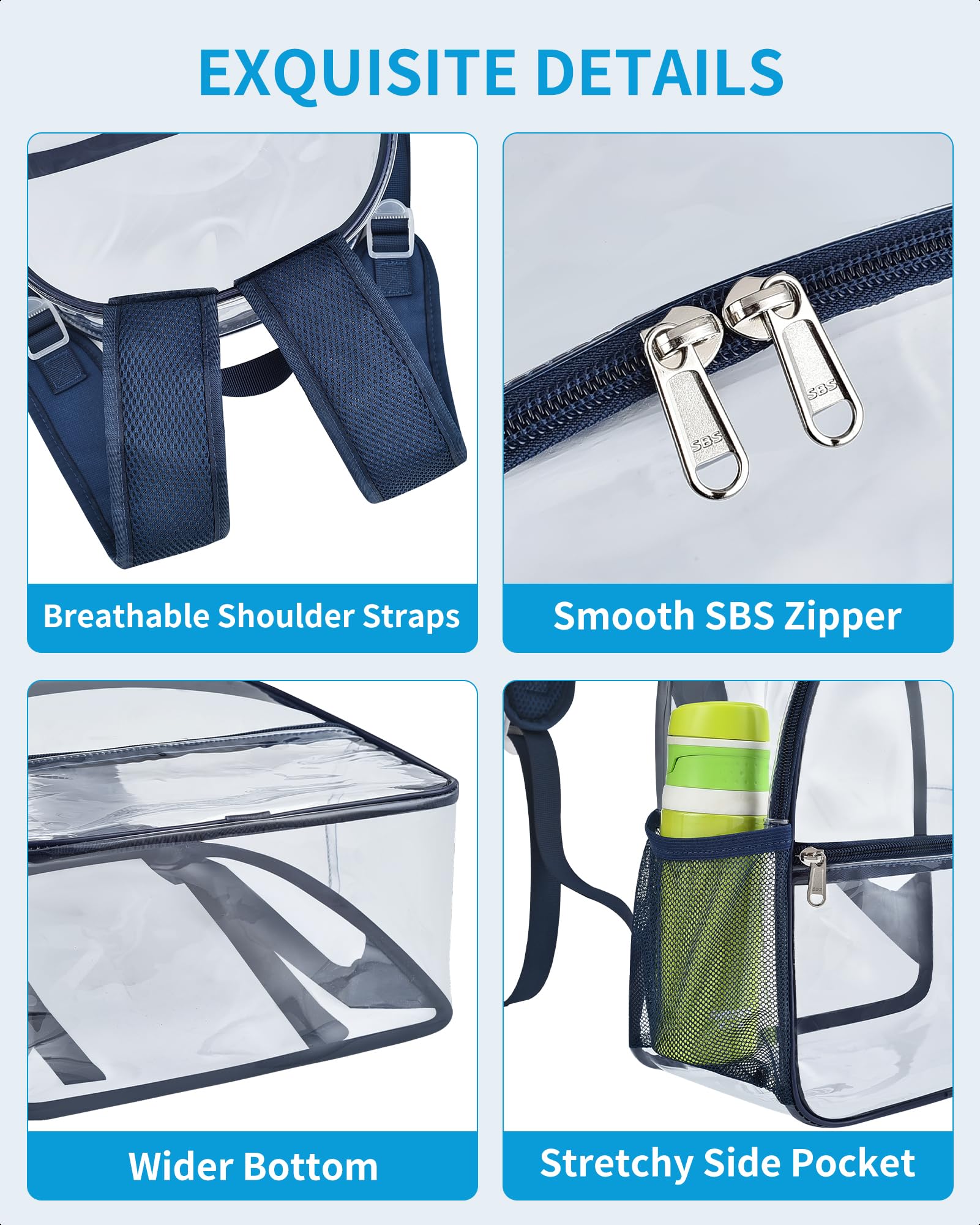 Foto 4 pulgar | Mochila Paxiland Clear Stadium Homologada 30x30x15 Cm Azul Marino - Venta Internacional