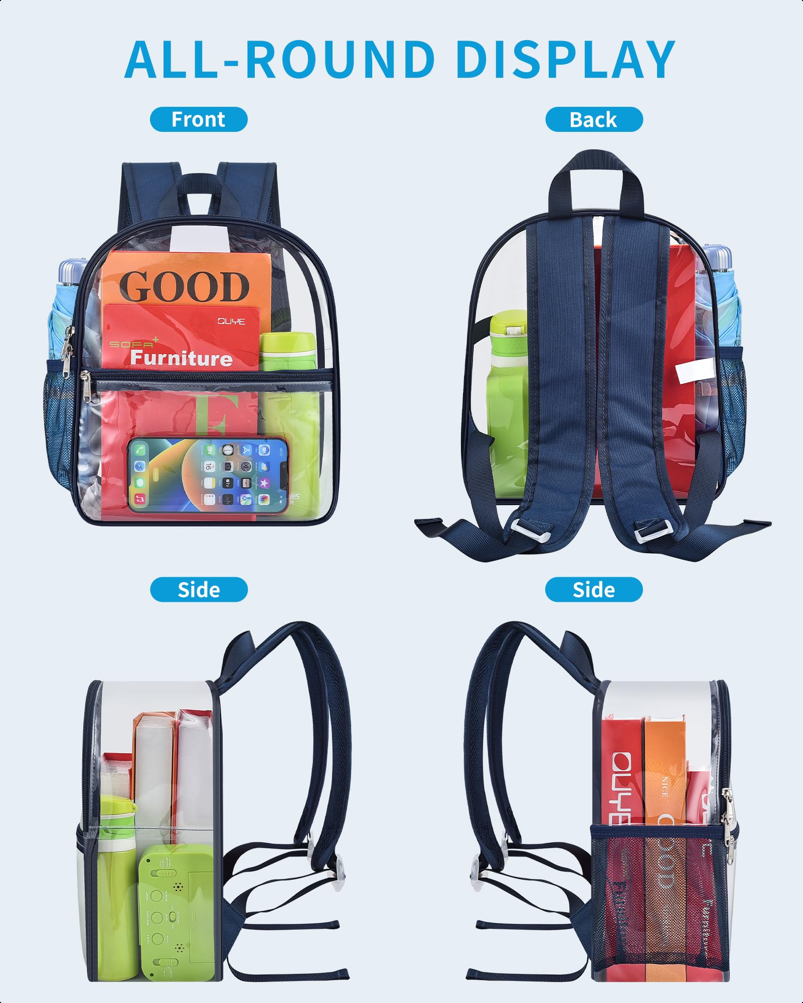 Foto 7 pulgar | Mochila Paxiland Clear Stadium Homologada 30x30x15 Cm Azul Marino - Venta Internacional