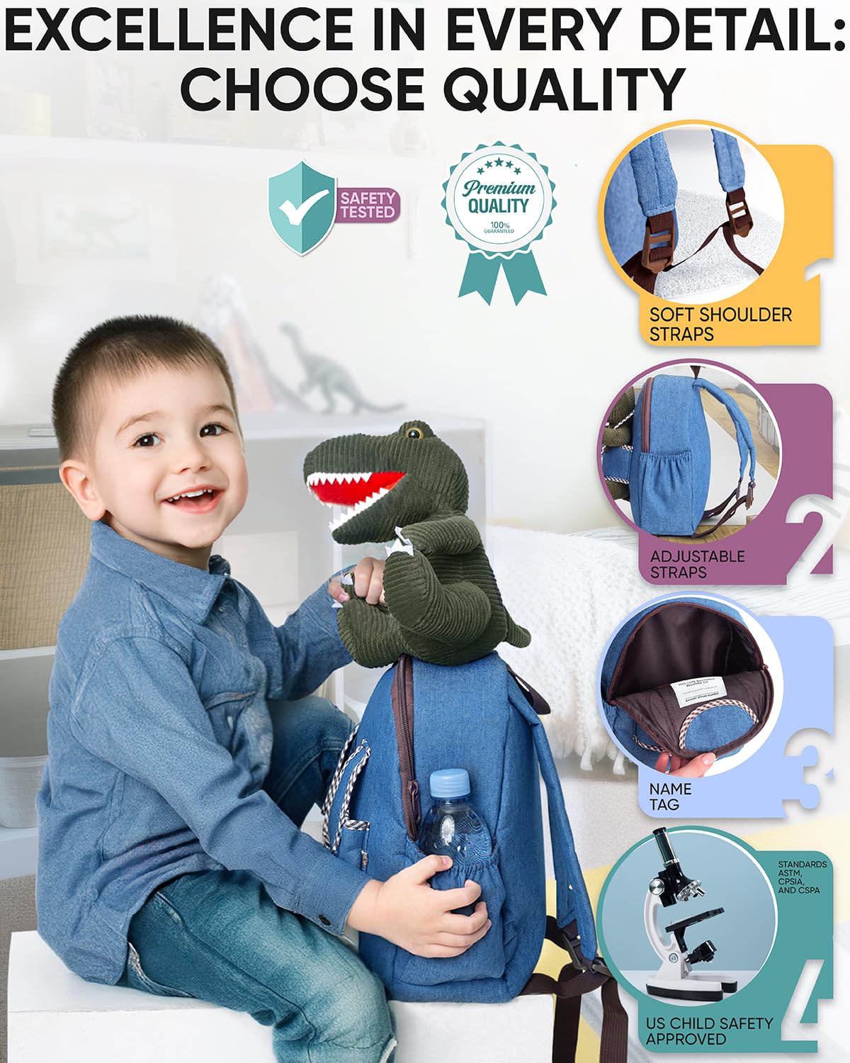 Foto 5 pulgar | Mochila Naturally Kids con Dinosaurio de Peluche para Niños - Venta Internacional