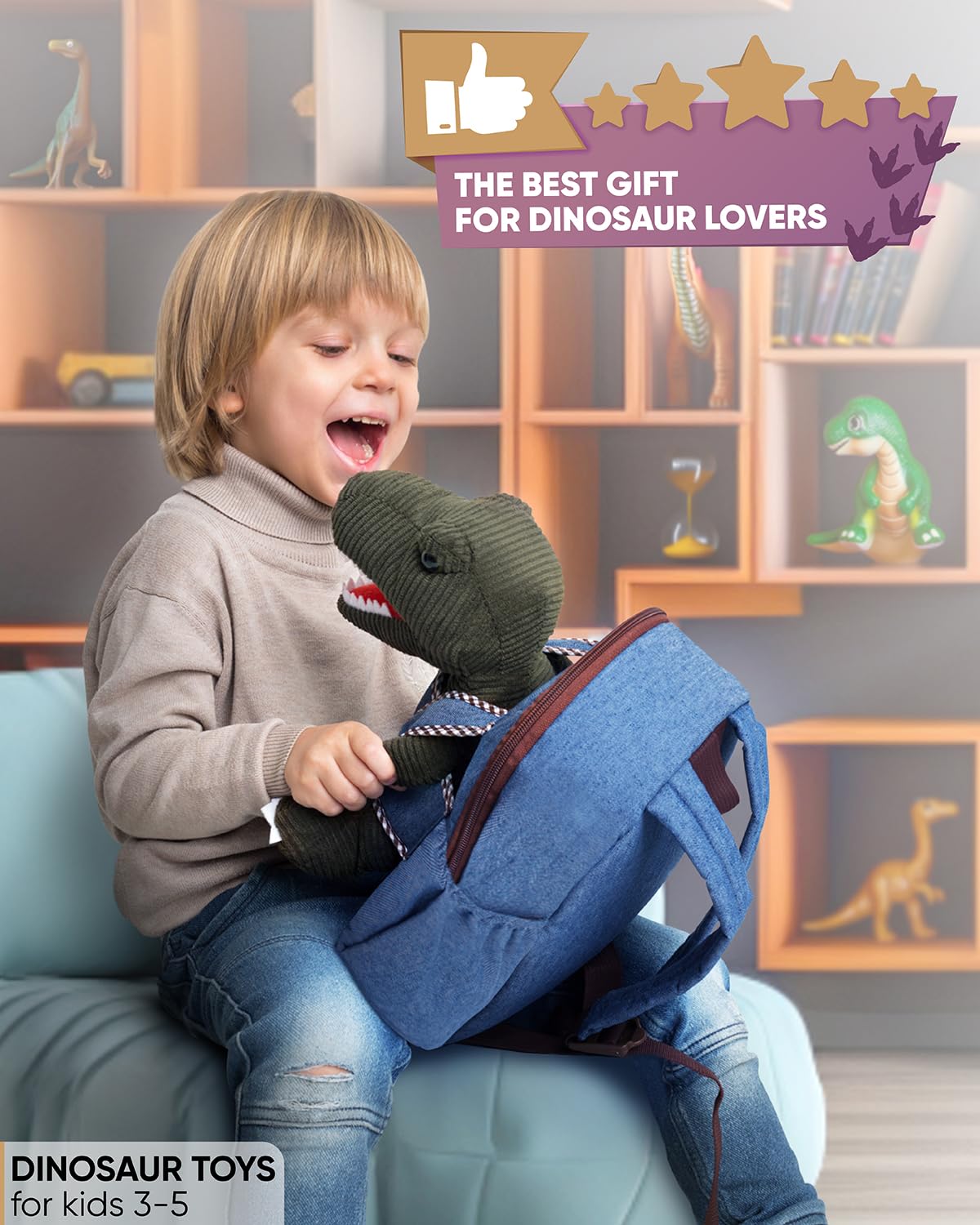 Foto 7 pulgar | Mochila Naturally Kids con Dinosaurio de Peluche para Niños - Venta Internacional