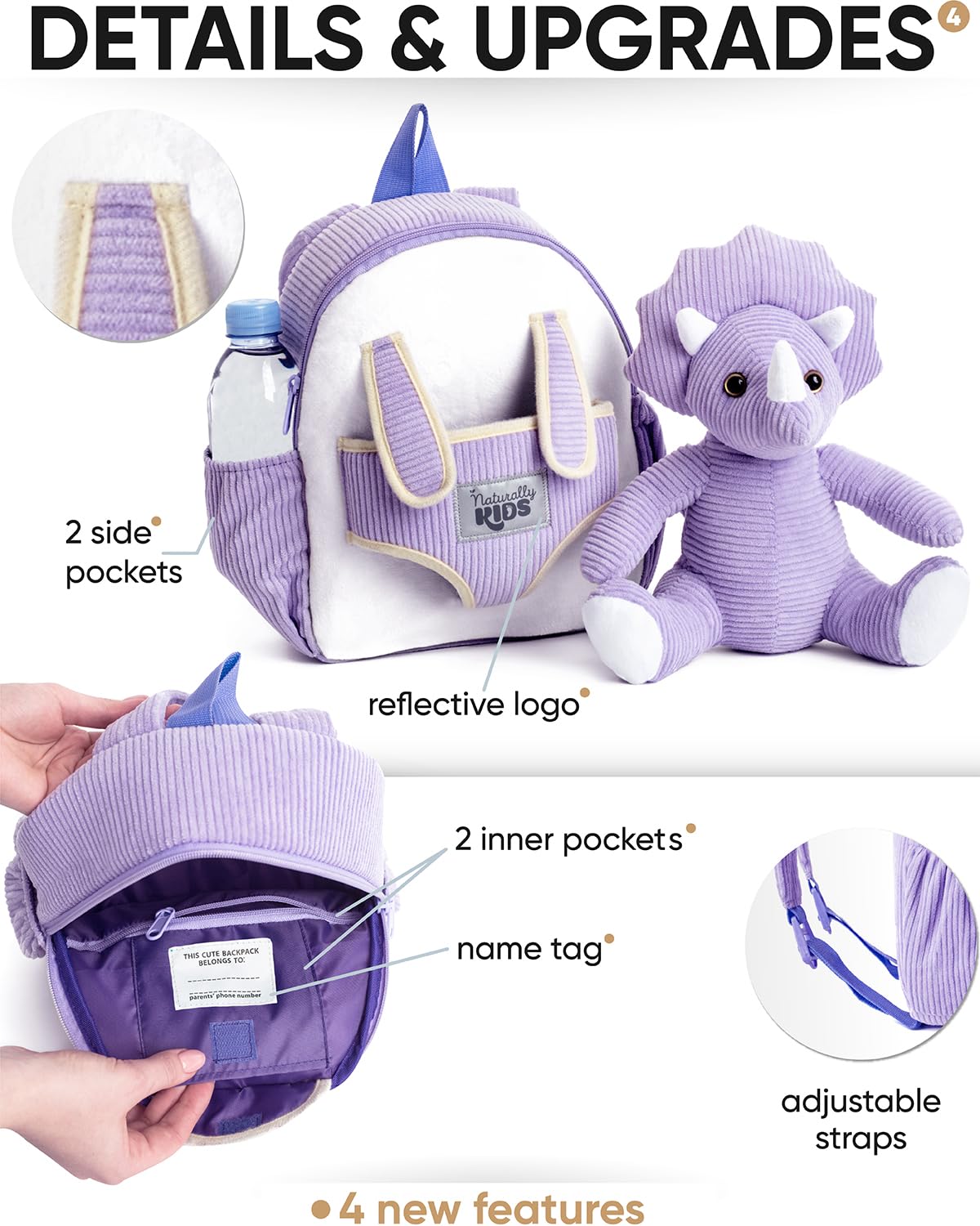 Foto 7 pulgar | Mochila Naturally Kids con Forma De Triceratops Morada - Venta Internacional