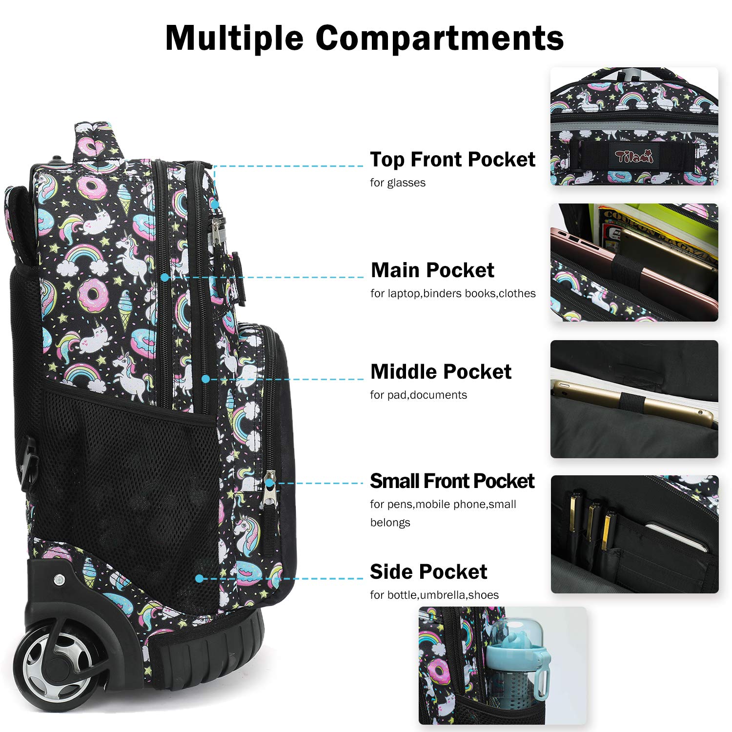 Foto 4 pulgar | Mochila Enrollable Tilami 45 cm Con Ruedas - Venta Internacional