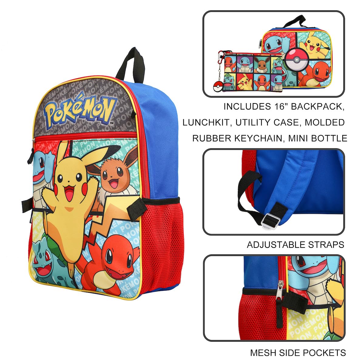 Foto 6 | Set de Mochilas Bioworld Pokémon Starter Characters 5 Piezas - Venta Internacional