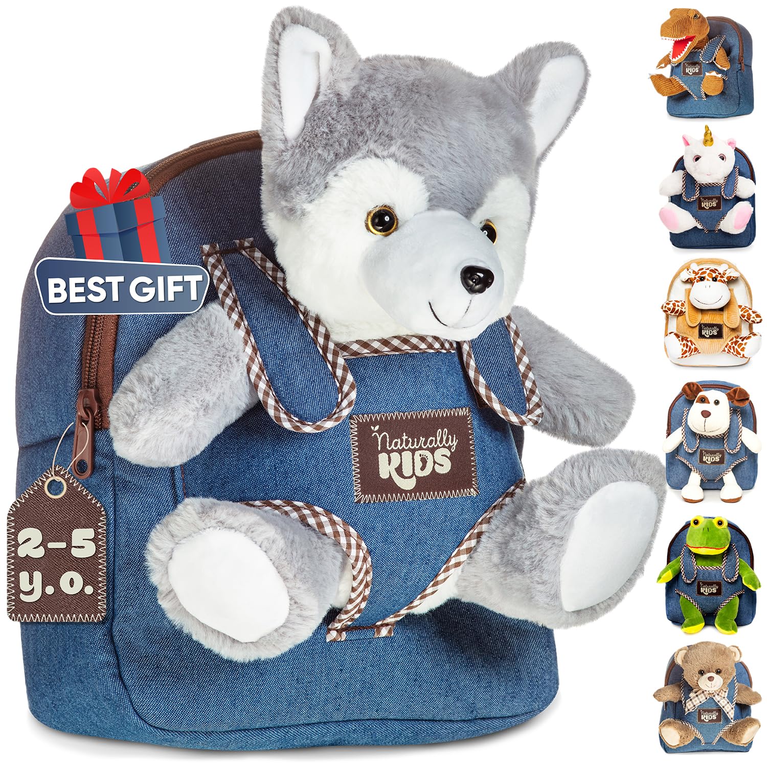 Foto 2 pulgar | Peluche Backpack Naturally Kids Wolf Para Niños - Venta Internacional