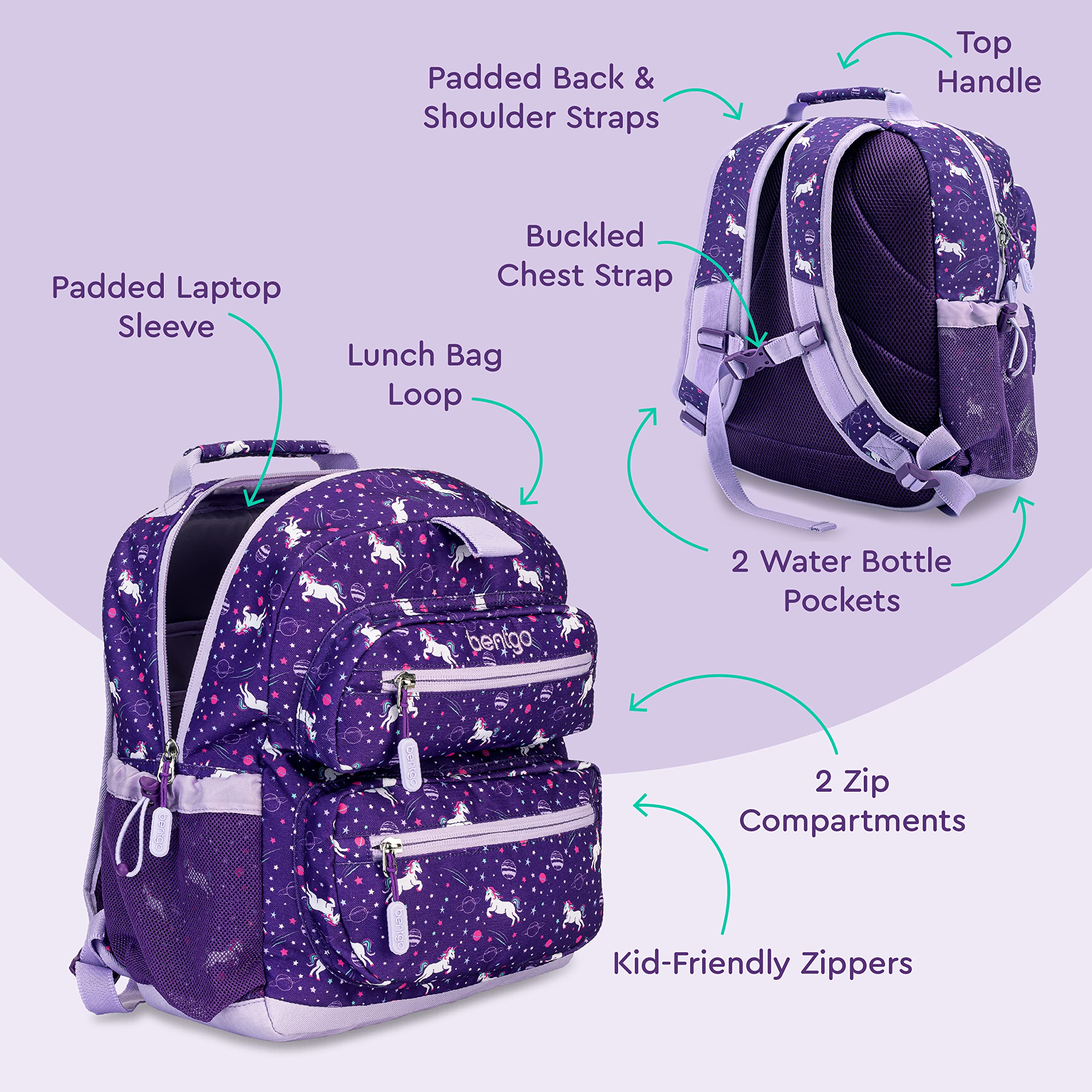 Foto 4 pulgar | Mochila Bentgo Kids Ligera con Estampado de Unicornios - Venta Internacional