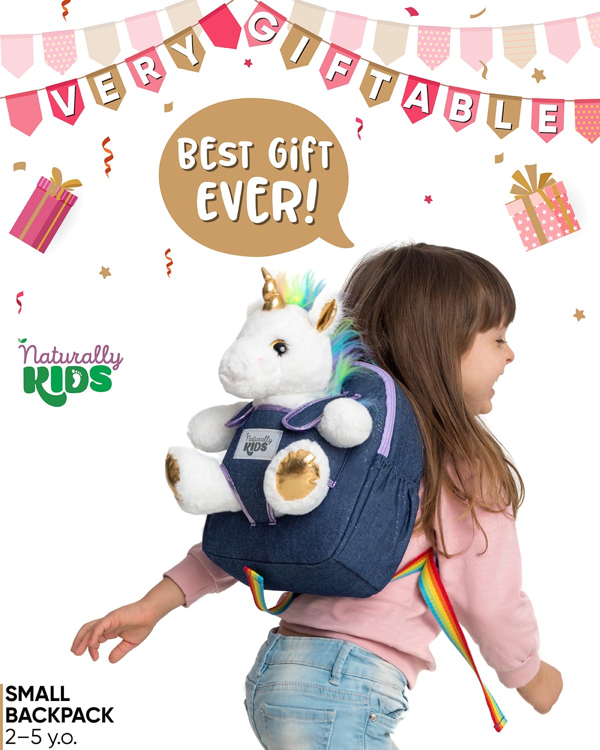 Foto 3 pulgar | Mochila Naturally Kids Unicorn con Peluche para Niños de 3 Años - Venta Internacional