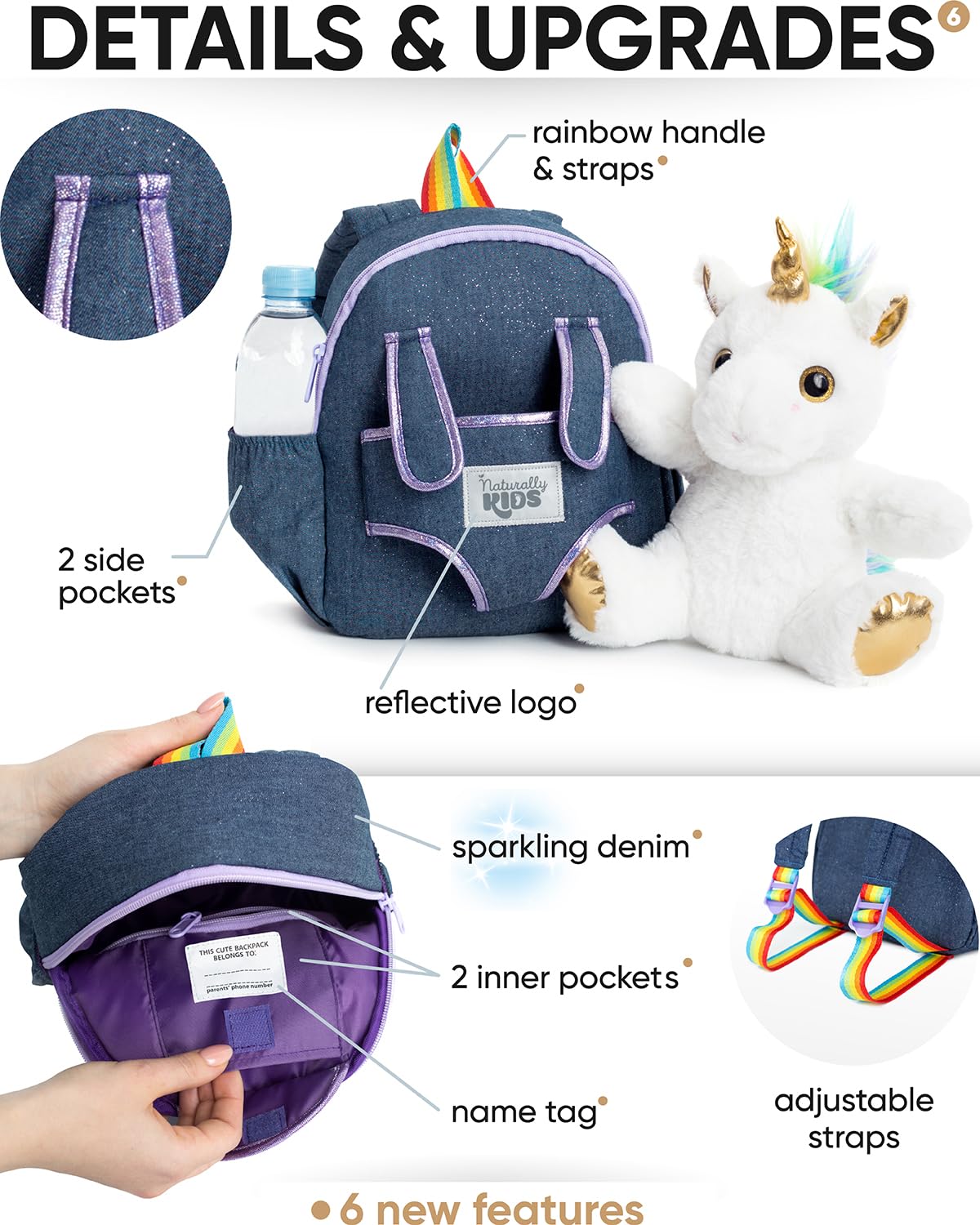 Foto 8 pulgar | Mochila Naturally Kids Unicorn con Peluche para Niños de 3 Años - Venta Internacional