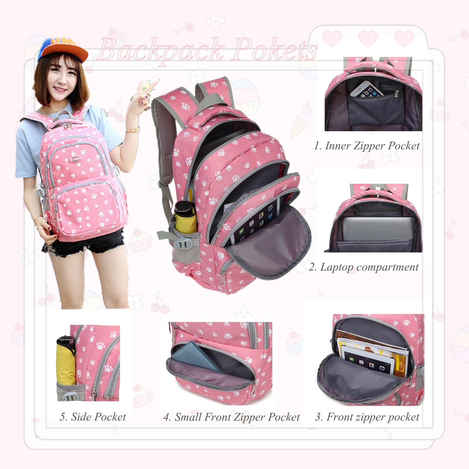Foto 5 pulgar | Mochila Vidoscla con Estampado de Patas de Perro - Venta Internacional