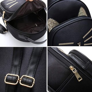 Foto 6 | Mochila Xmrsoy Negra con Bonito Gato de Terciopelo - Venta Internacional