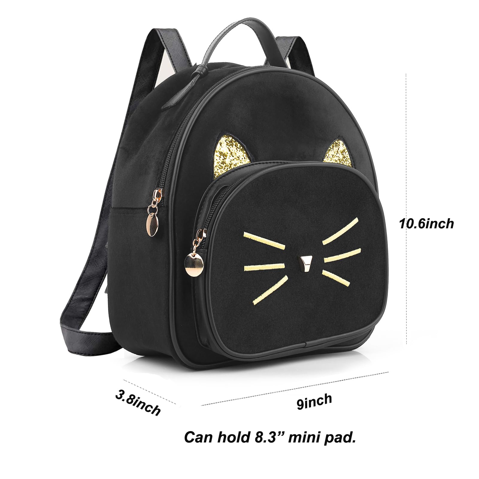 Foto 8 pulgar | Mochila Xmrsoy Negra con Bonito Gato de Terciopelo - Venta Internacional