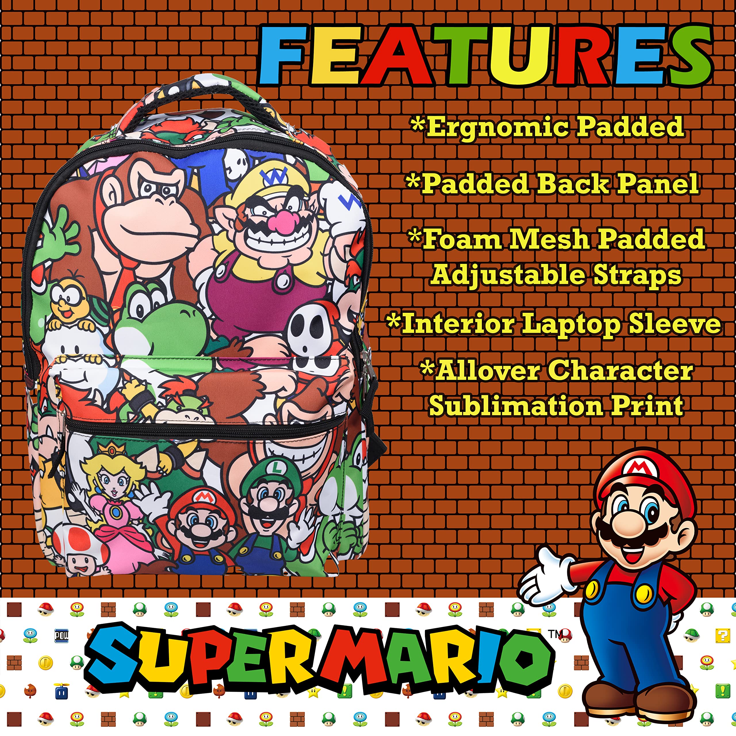 Foto 4 | Mochila Nintendo Super Mario de 16 Pulgadas - Venta Internacional