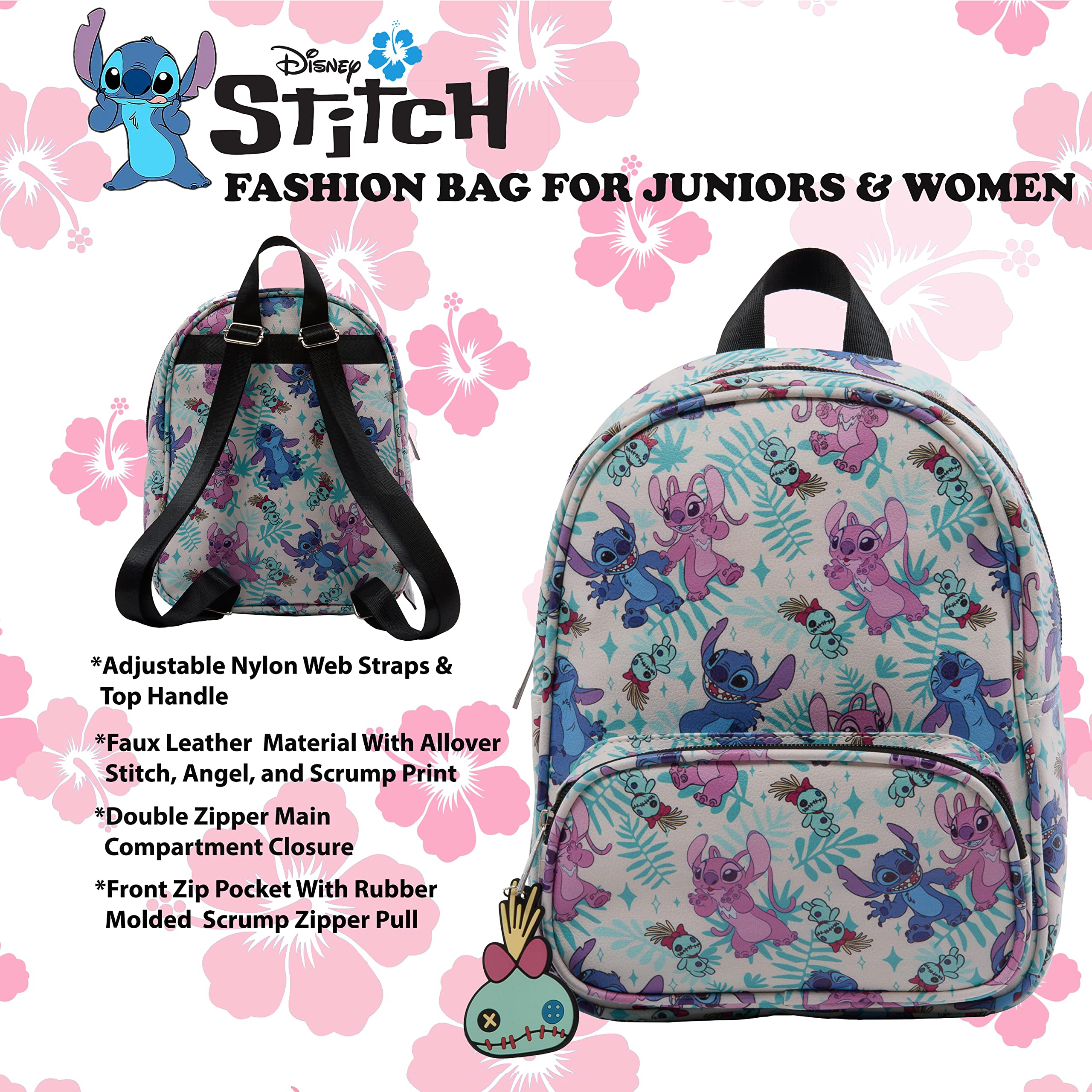 Foto 5 pulgar | Minimochila de piel sintética con estampado de Stitch & Angel de Disney - Venta Internacional