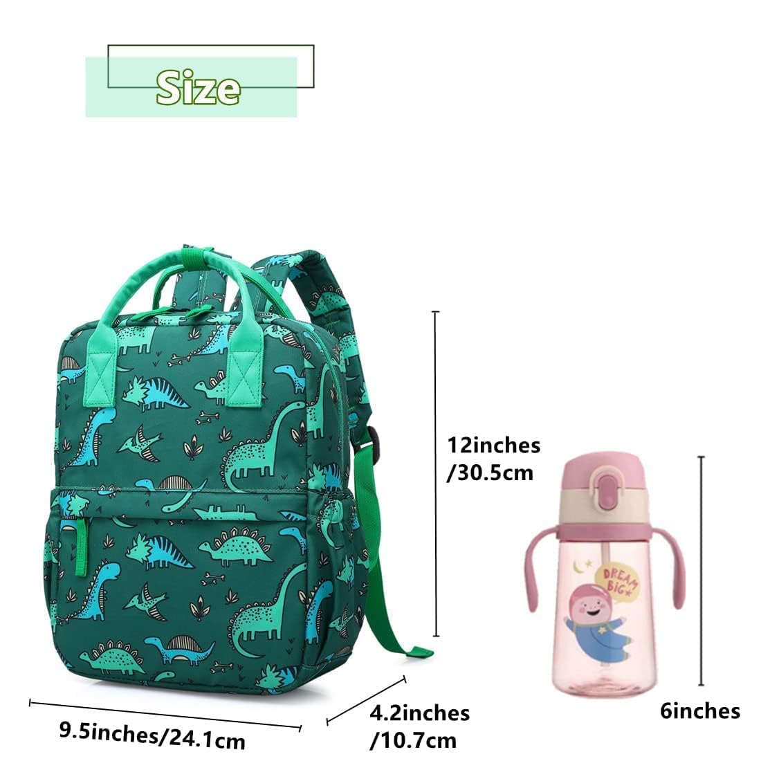 Foto 4 pulgar | Bonita Mochila Verde Diseño de Dinosaurios 12 Pulgadas - Venta Internacional