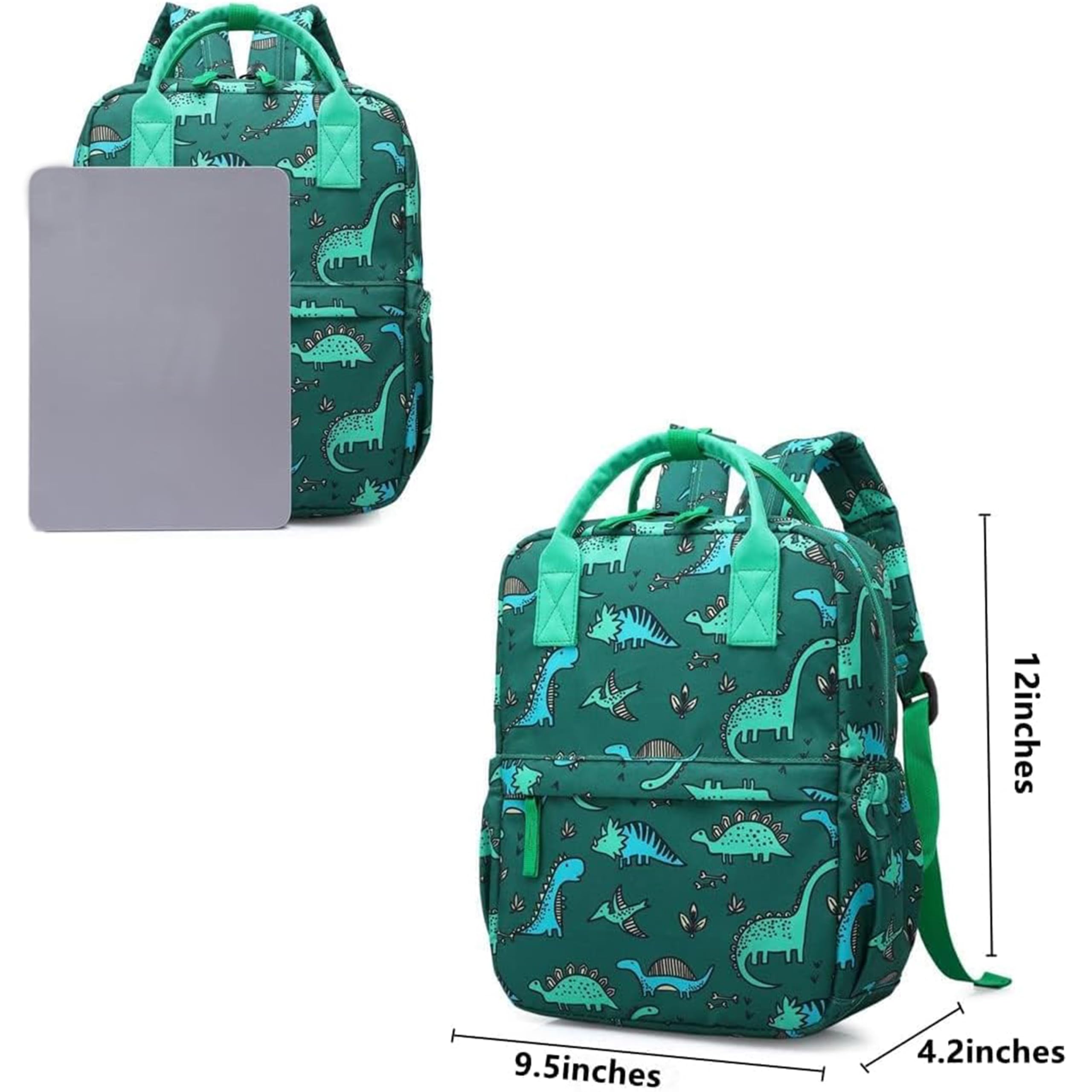 Foto 6 | Bonita Mochila Verde Diseño de Dinosaurios 12 Pulgadas - Venta Internacional