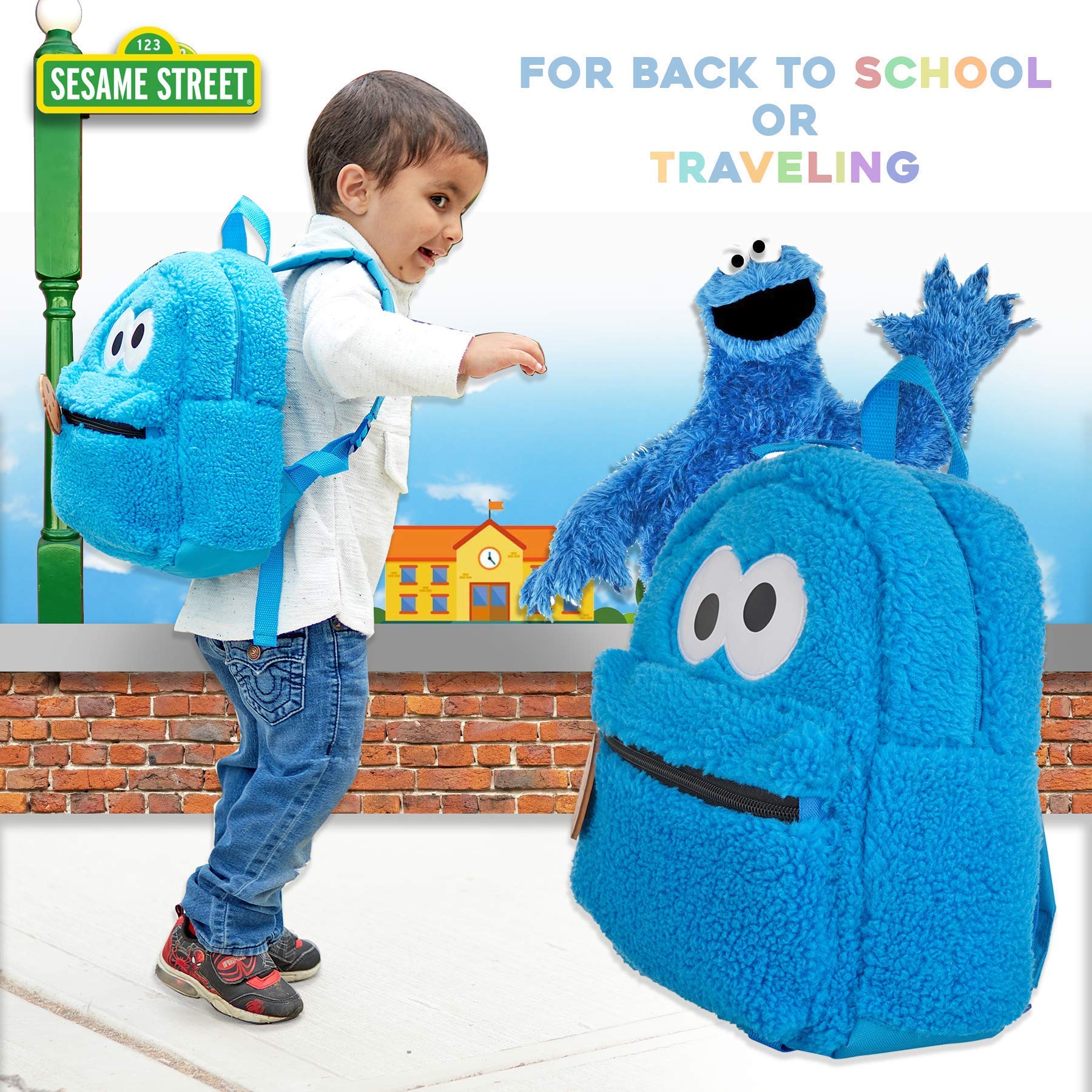Foto 6 pulgar | Mochila de Peluche Sesame Street Cookie Monster para Niños Pequeños 30 Cm - Venta Internacional