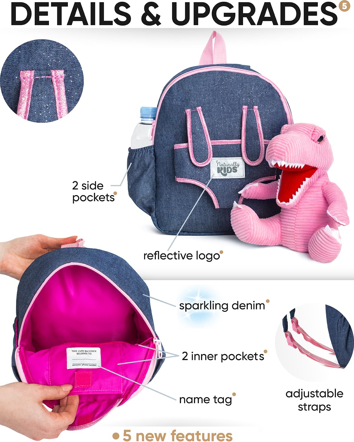 Foto 6 pulgar | Mochila Naturally Kids con Diseño de Dinosaurio Rosa 4 a 8 Años - Venta Internacional