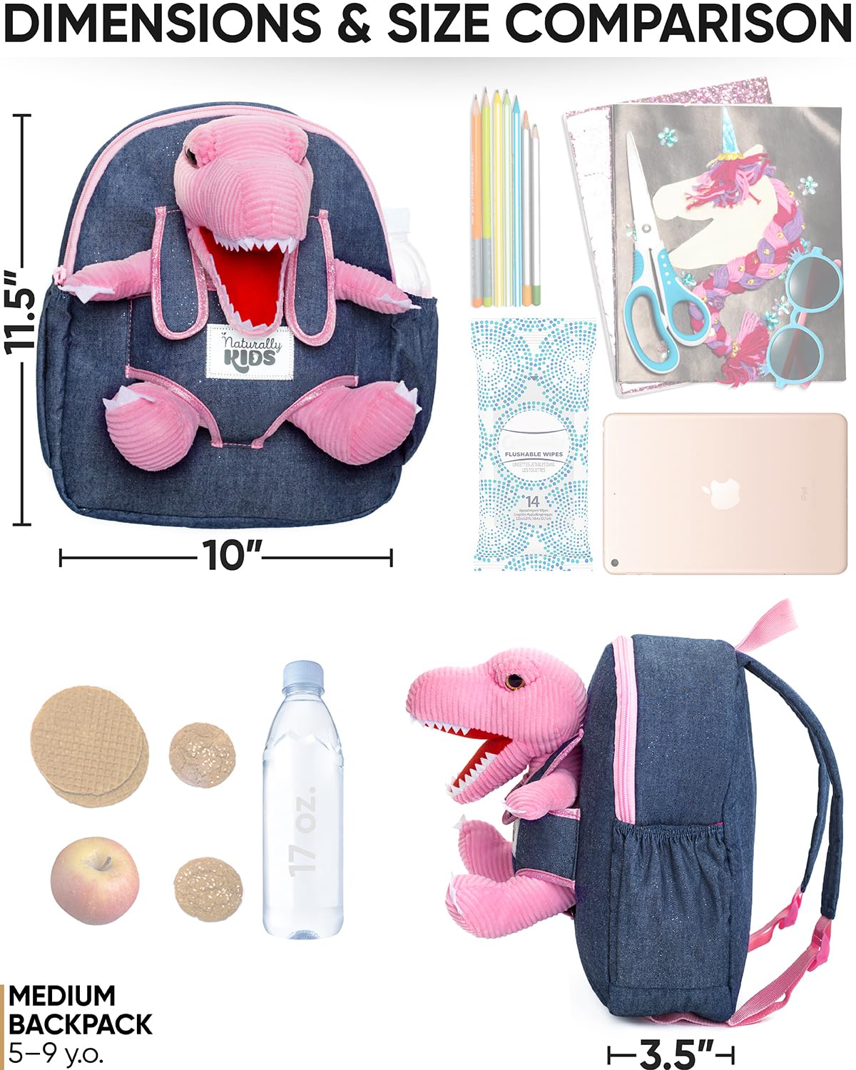 Foto 6 | Mochila Naturally Kids con Diseño de Dinosaurio Rosa 4 a 8 Años - Venta Internacional