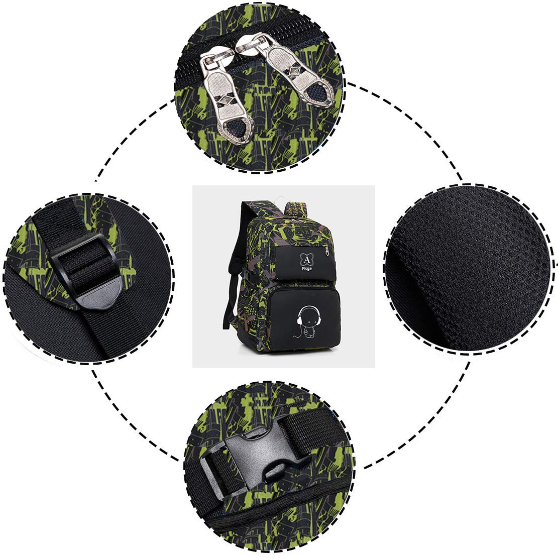 Foto 4 pulgar | Mochila Asge Camo Bookbag para Niños  - Venta Internacional