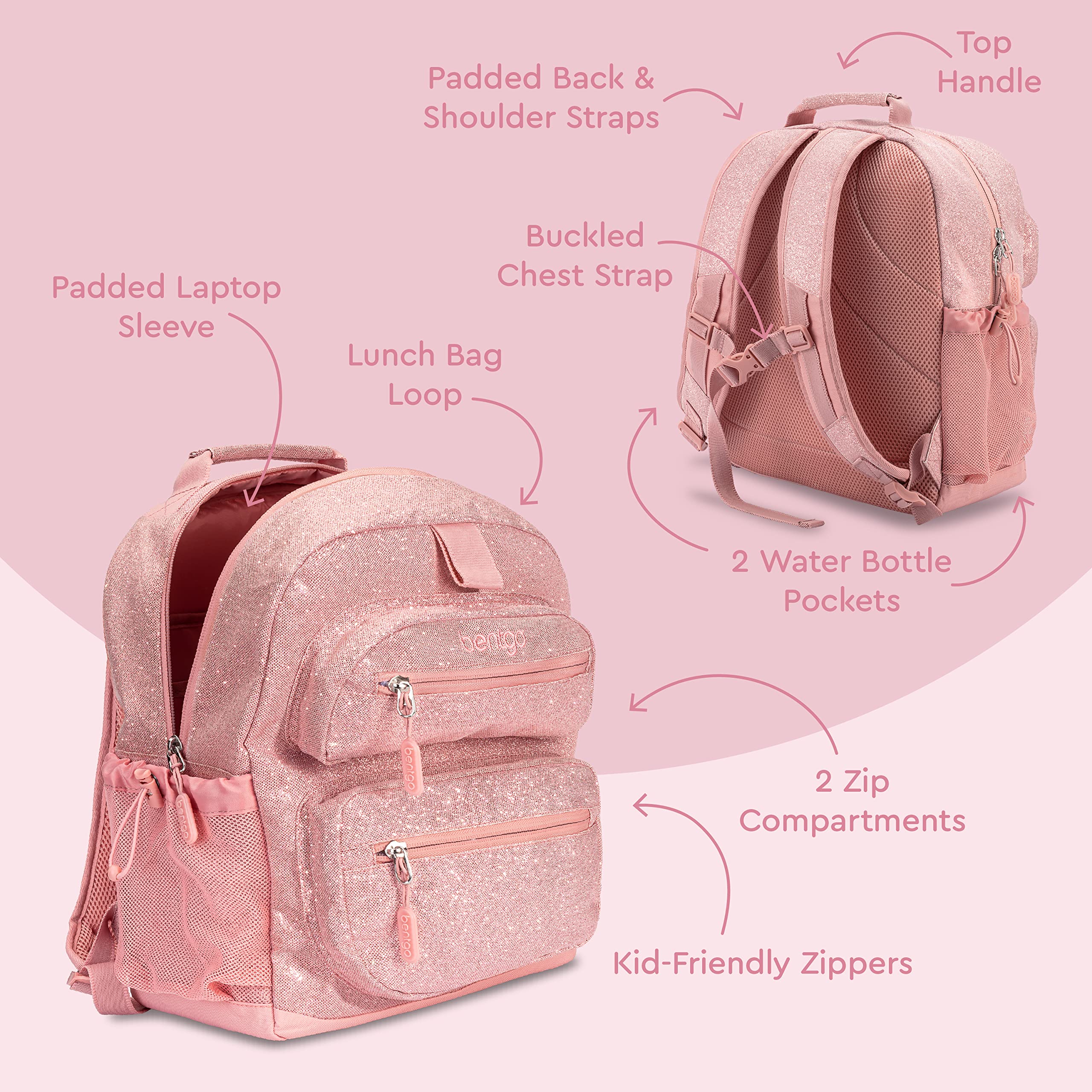 Foto 4 pulgar | Mochila Bentgo Kids Glitter Ligera de 35.56 cm Rosa Pétalo - Venta Internacional