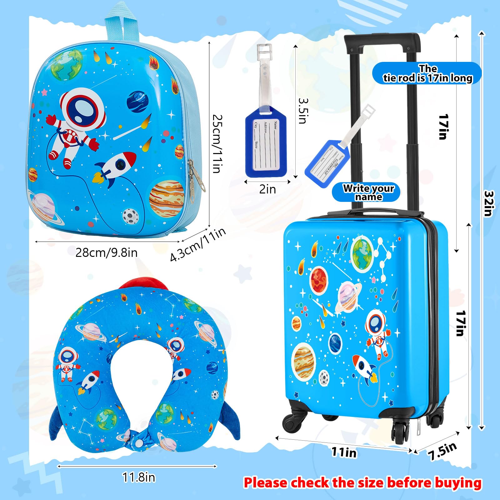 Foto 2 | Set de Equipaje Sanwuta Astronaut de 43 cm con Mochila y Almohada Cervical - Venta Internacional