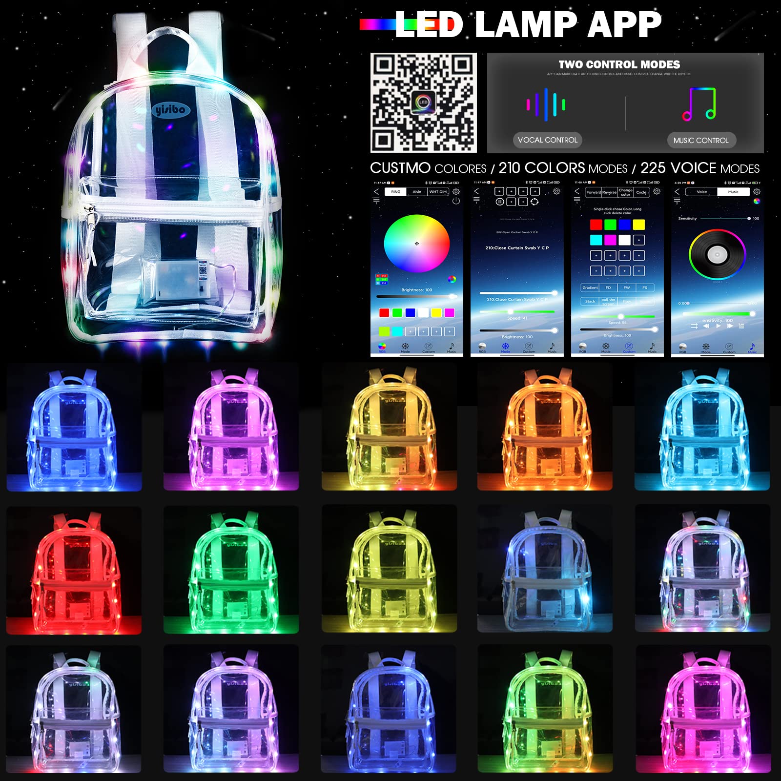 Foto 6 pulgar | Mochila Yisibo Transparente con Luces Led-Venta Internacional