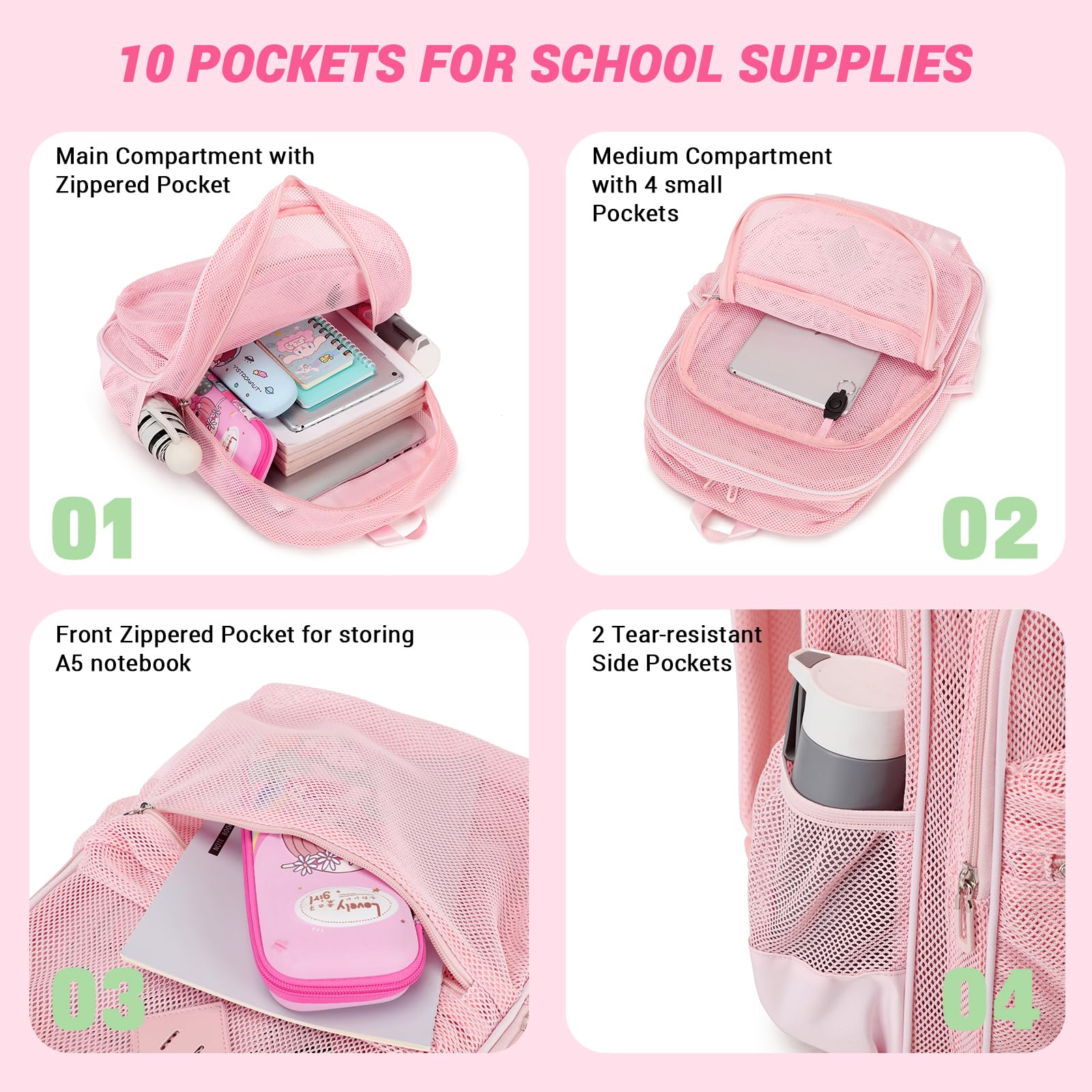Foto 6 pulgar | Mochila Moonbaby Mesh Heavy Duty Rosa para Niñas - Venta Internacional