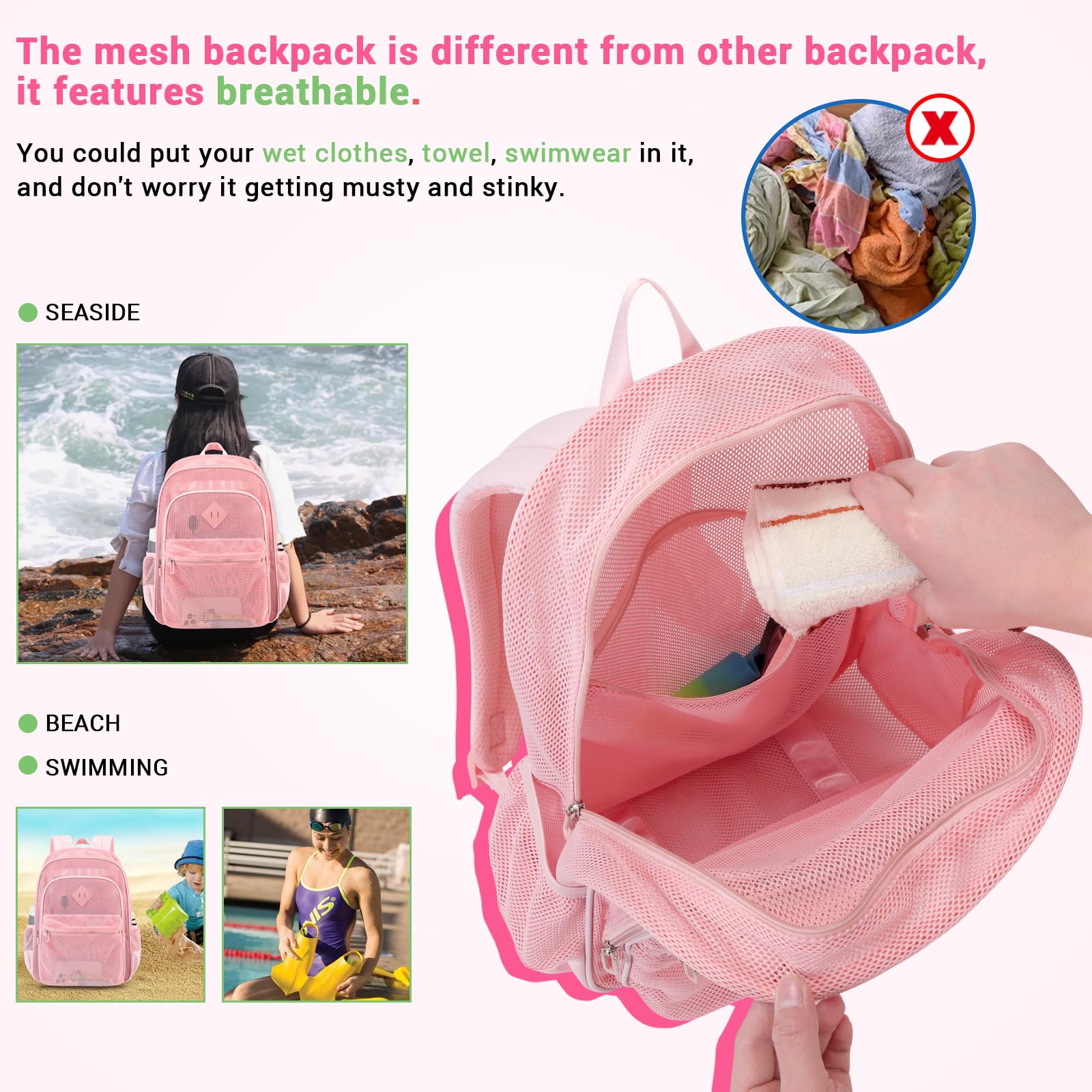 Foto 7 pulgar | Mochila Moonbaby Mesh Heavy Duty Rosa para Niñas - Venta Internacional