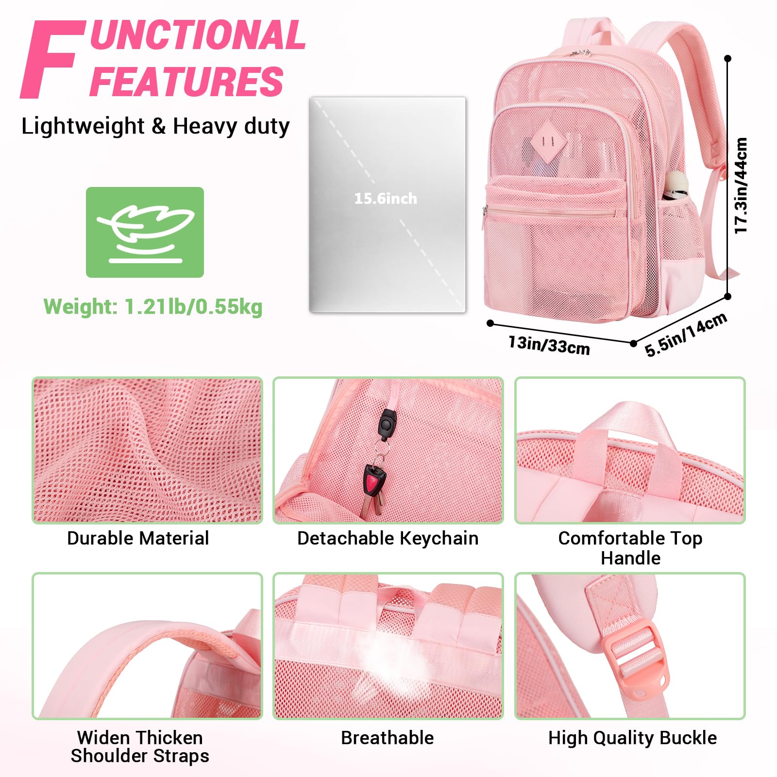 Foto 8 pulgar | Mochila Moonbaby Mesh Heavy Duty Rosa para Niñas - Venta Internacional