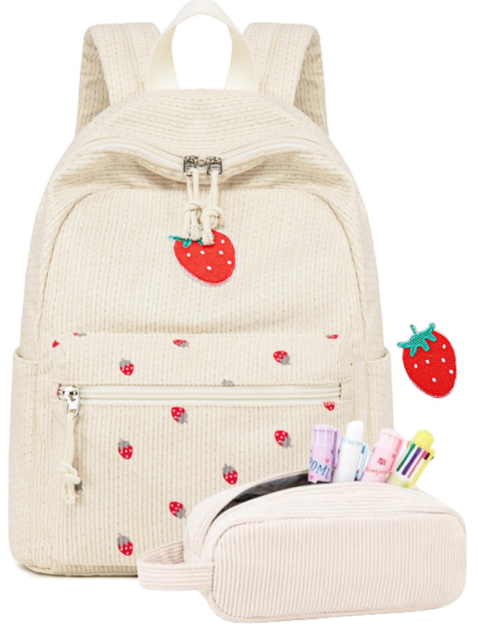 Foto 2 pulgar | Mochila Btoop Mini Corduroy Strawberry Beige para Mujer - Venta Internacional