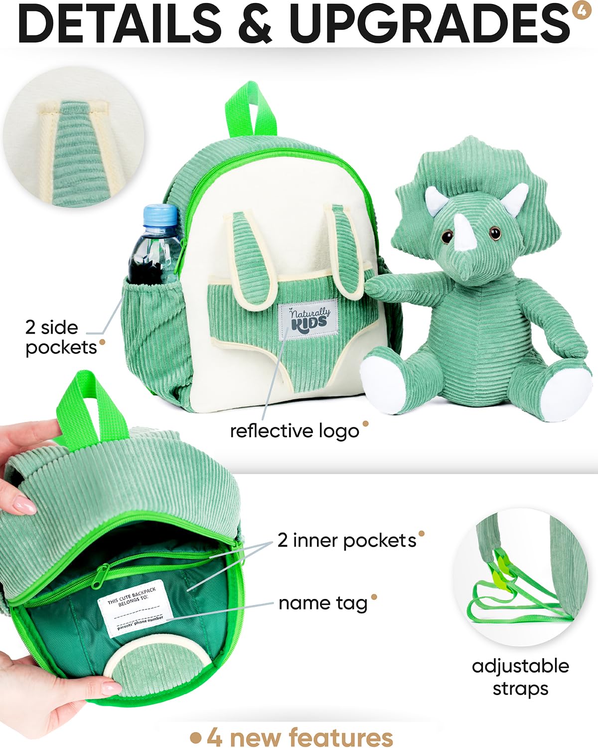 Foto 5 pulgar | Mochila Naturally Kids Green Triceratops para Niño-Venta Internacional