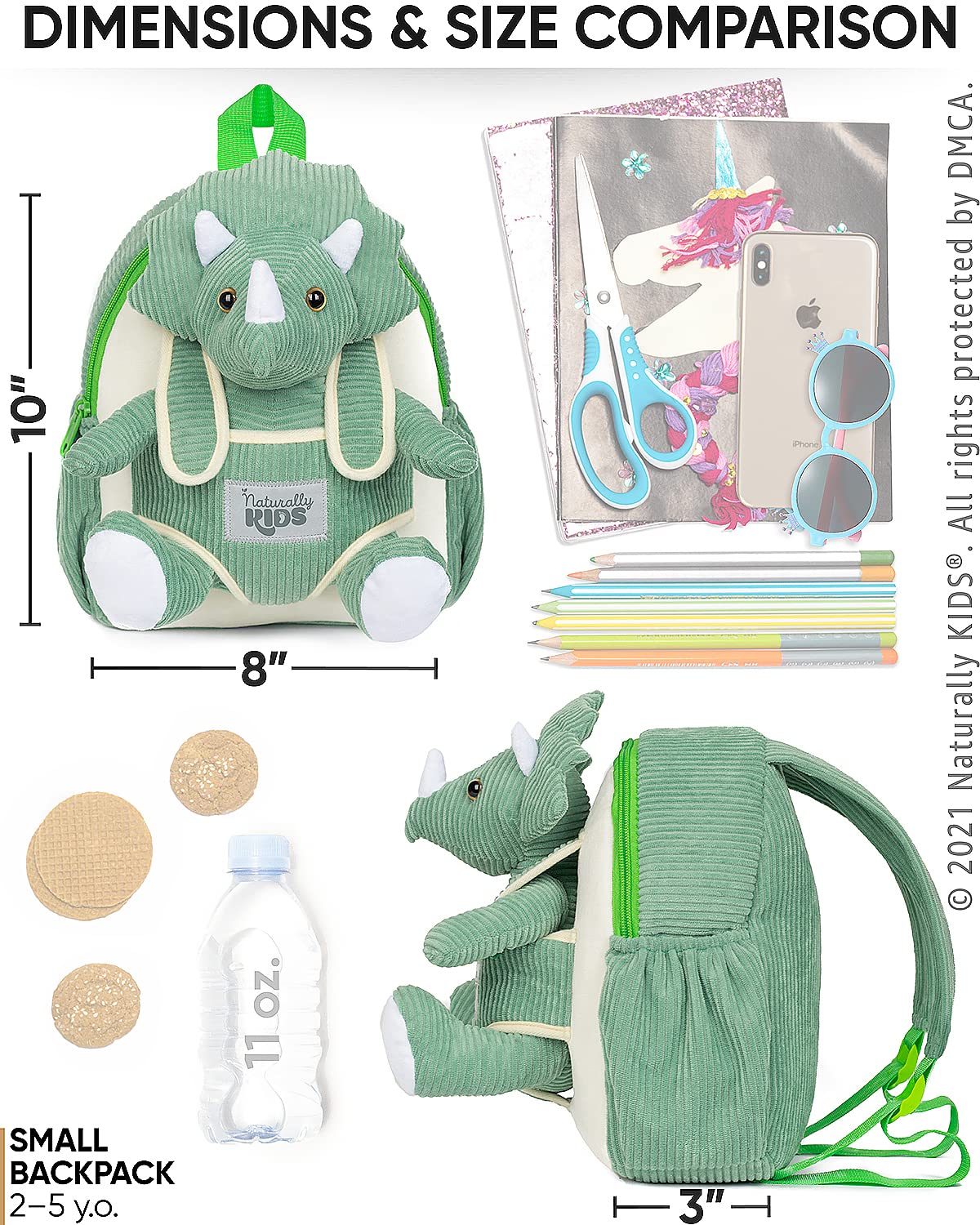 Foto 6 pulgar | Mochila Naturally Kids Green Triceratops para Niño-Venta Internacional