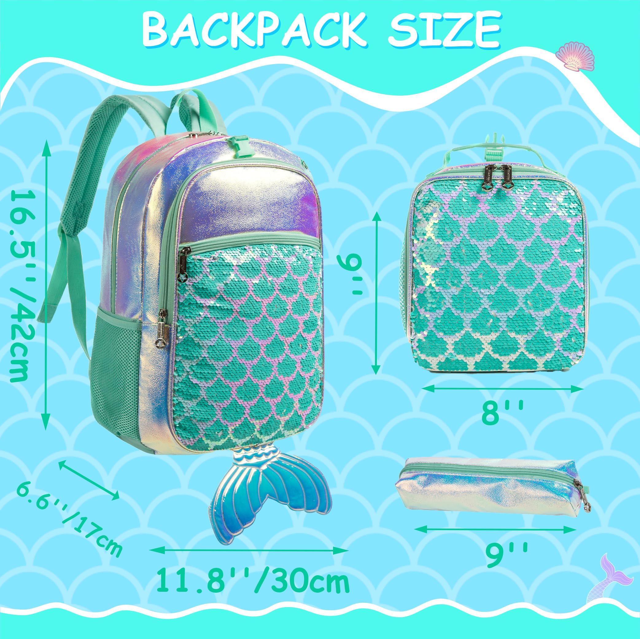 Foto 3 pulgar | Mochila Meetbelify Mermaid Magic Sein con Lonchera para Niñas - Venta Internacional