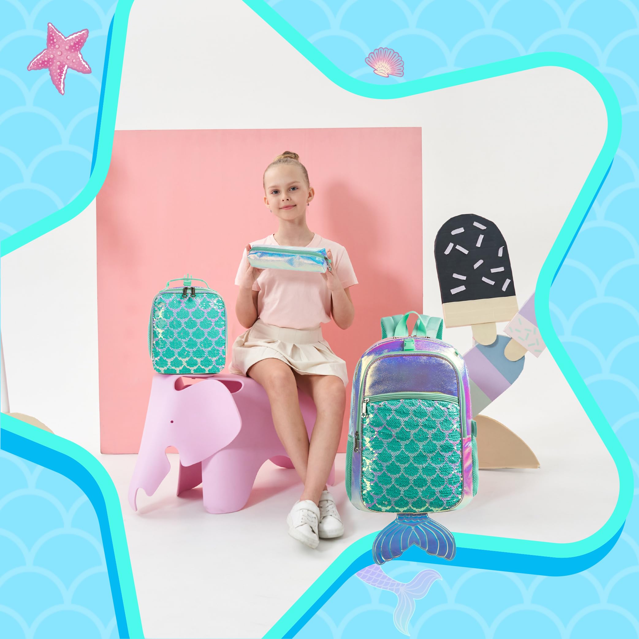 Foto 5 | Mochila Meetbelify Mermaid Magic Sein con Lonchera para Niñas - Venta Internacional