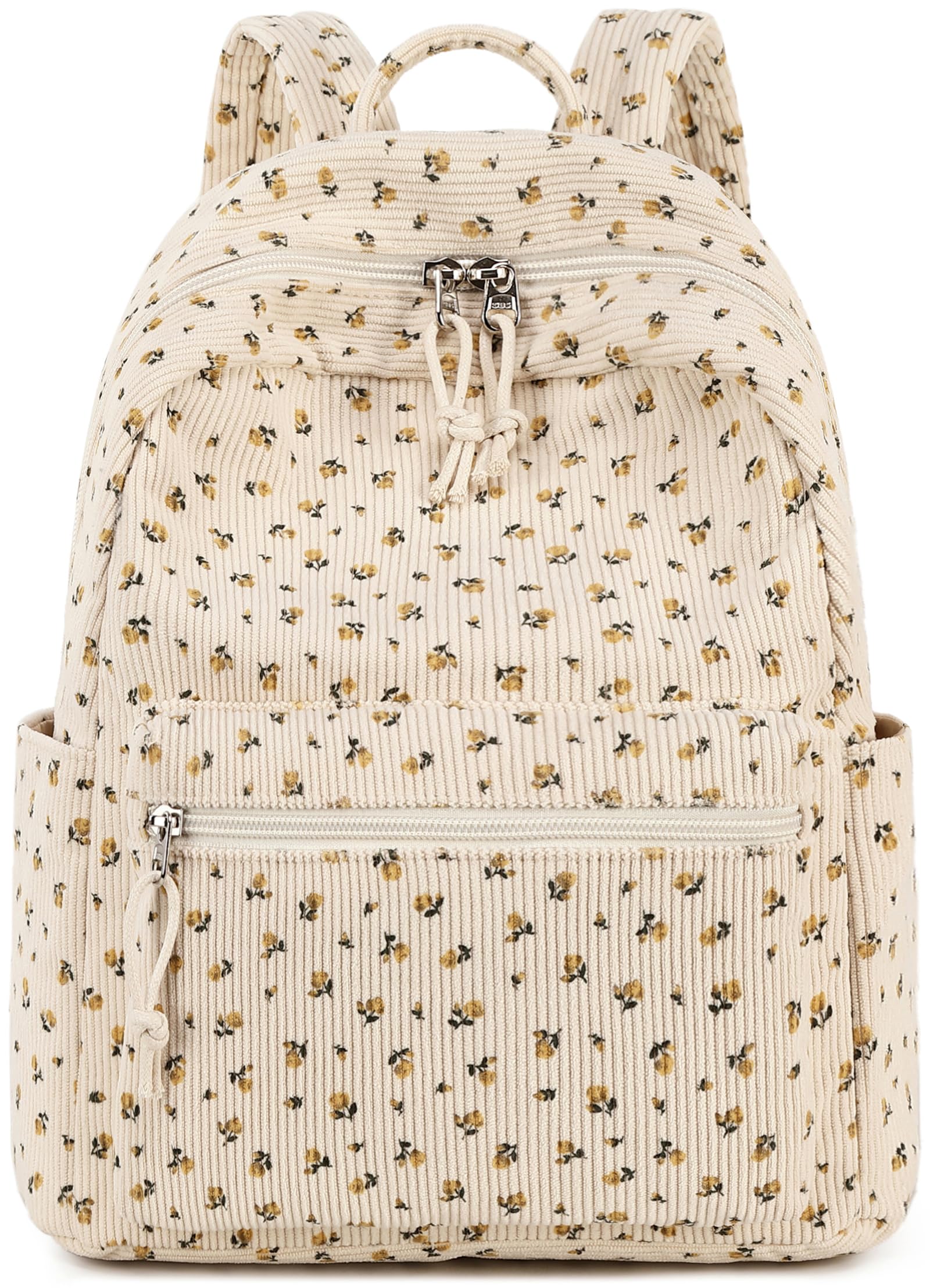 Mini Mochila de Pana Beige con Estampado Floral para Mujer