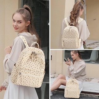 Foto 5 | Mini Mochila de Pana Beige con Estampado Floral para Mujer