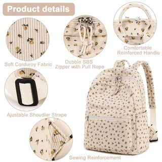 Foto 6 | Mini Mochila de Pana Beige con Estampado Floral para Mujer