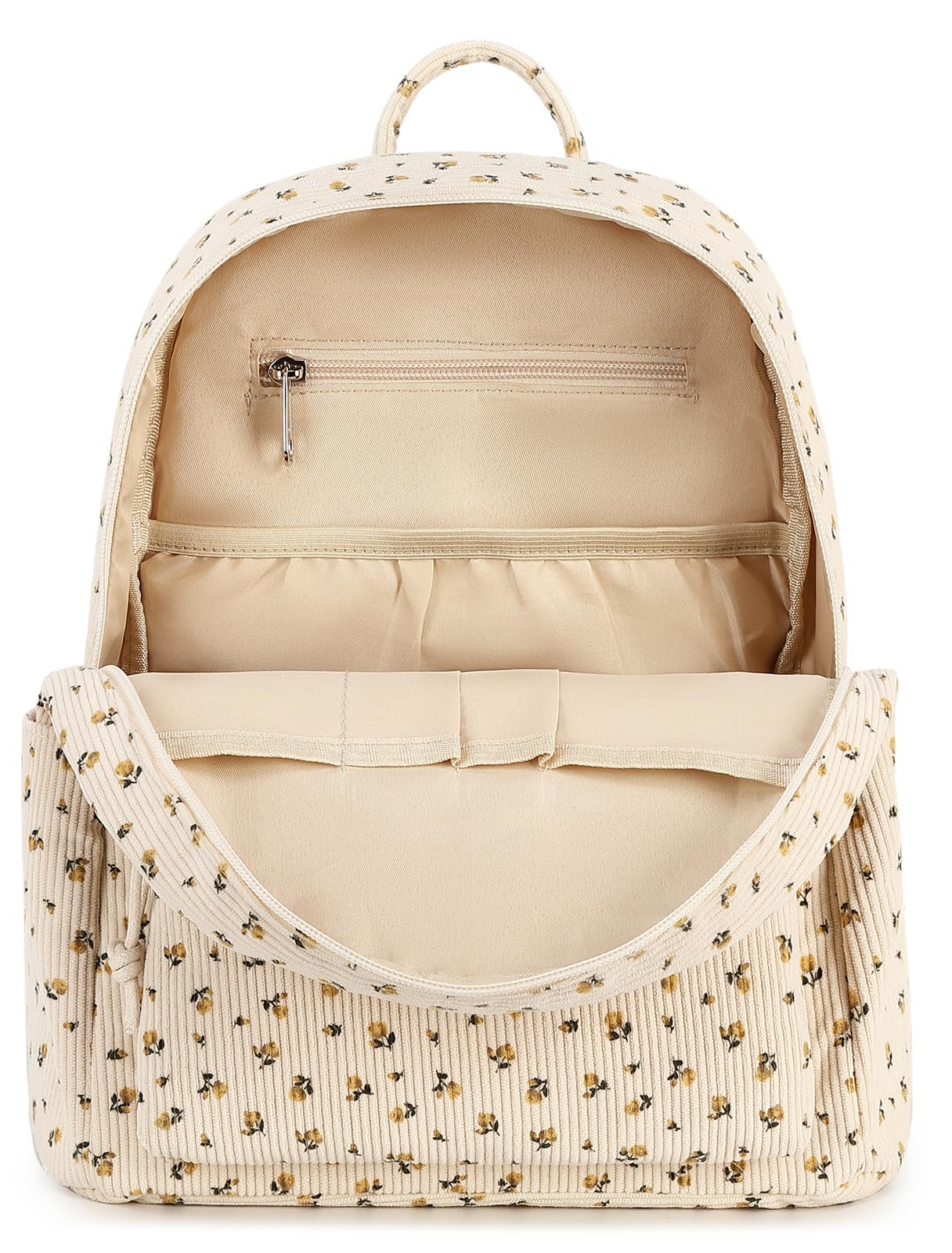 Foto 8 pulgar | Mini Mochila de Pana Beige con Estampado Floral para Mujer