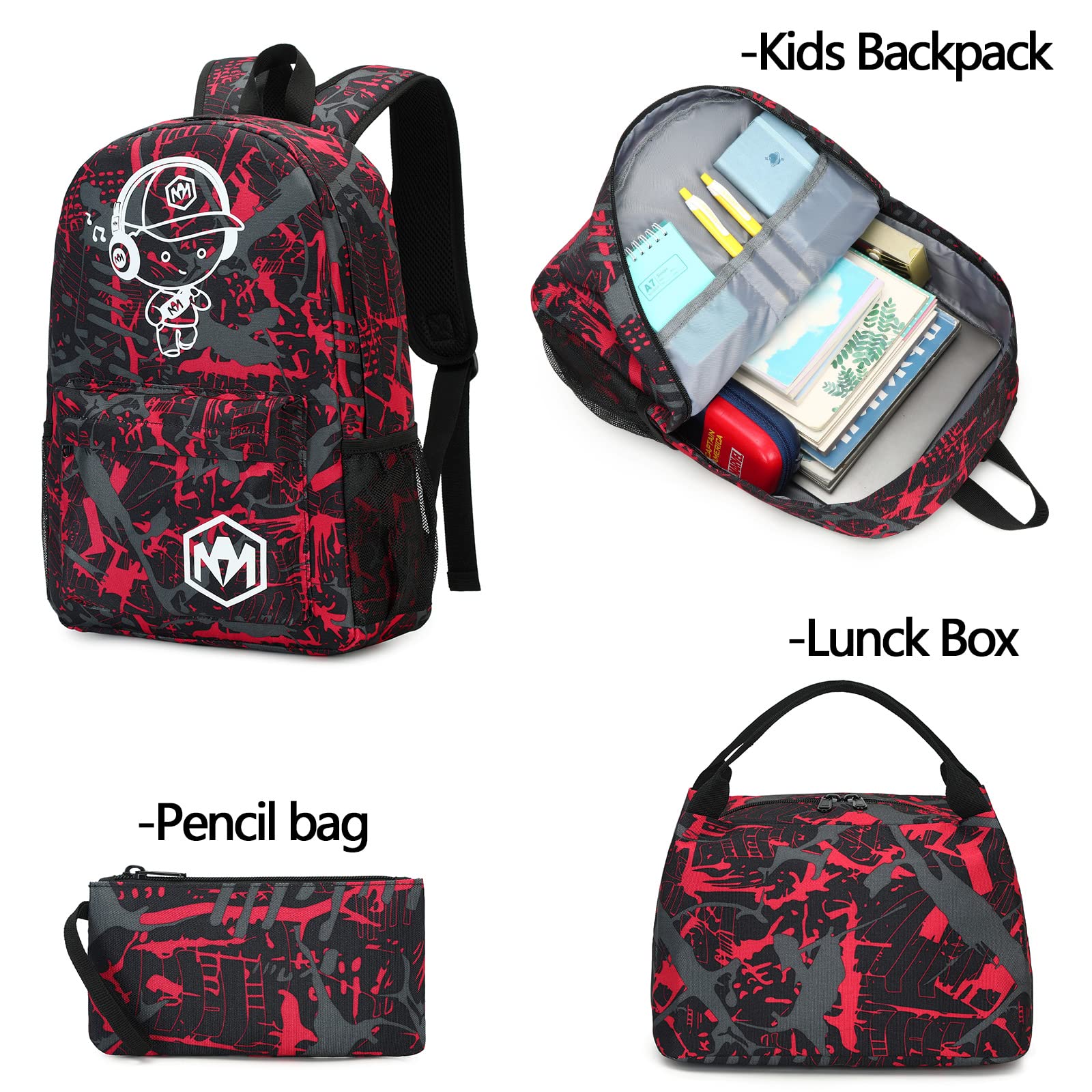 Foto 6 | Mochila con Lonchera y Lapicera Bluboon Negras-Venta Internacional