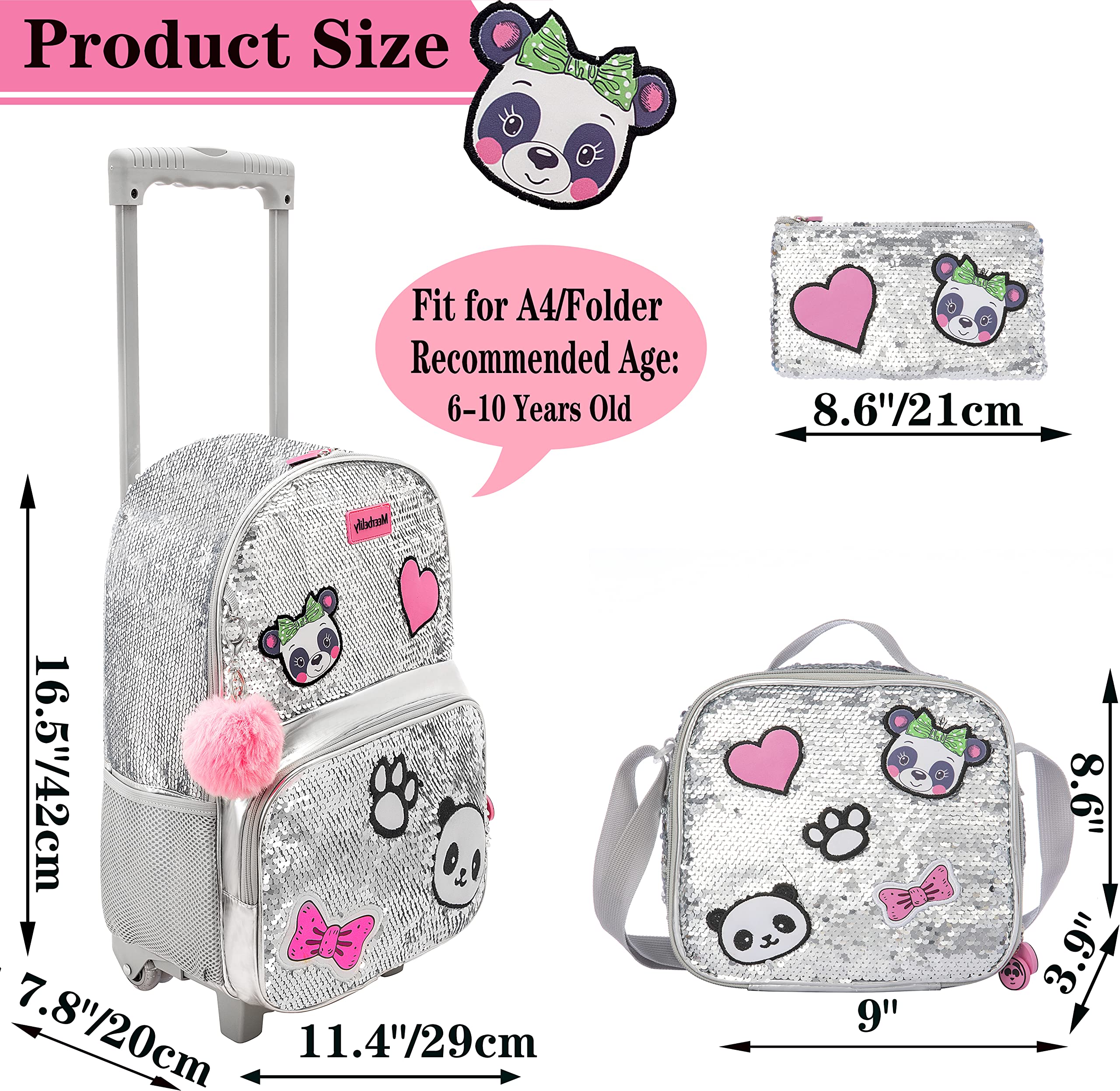 Foto 3 pulgar | Mochila Enrollable Meetbelify Sequin con Ruedas para Niñas - Venta Internacional