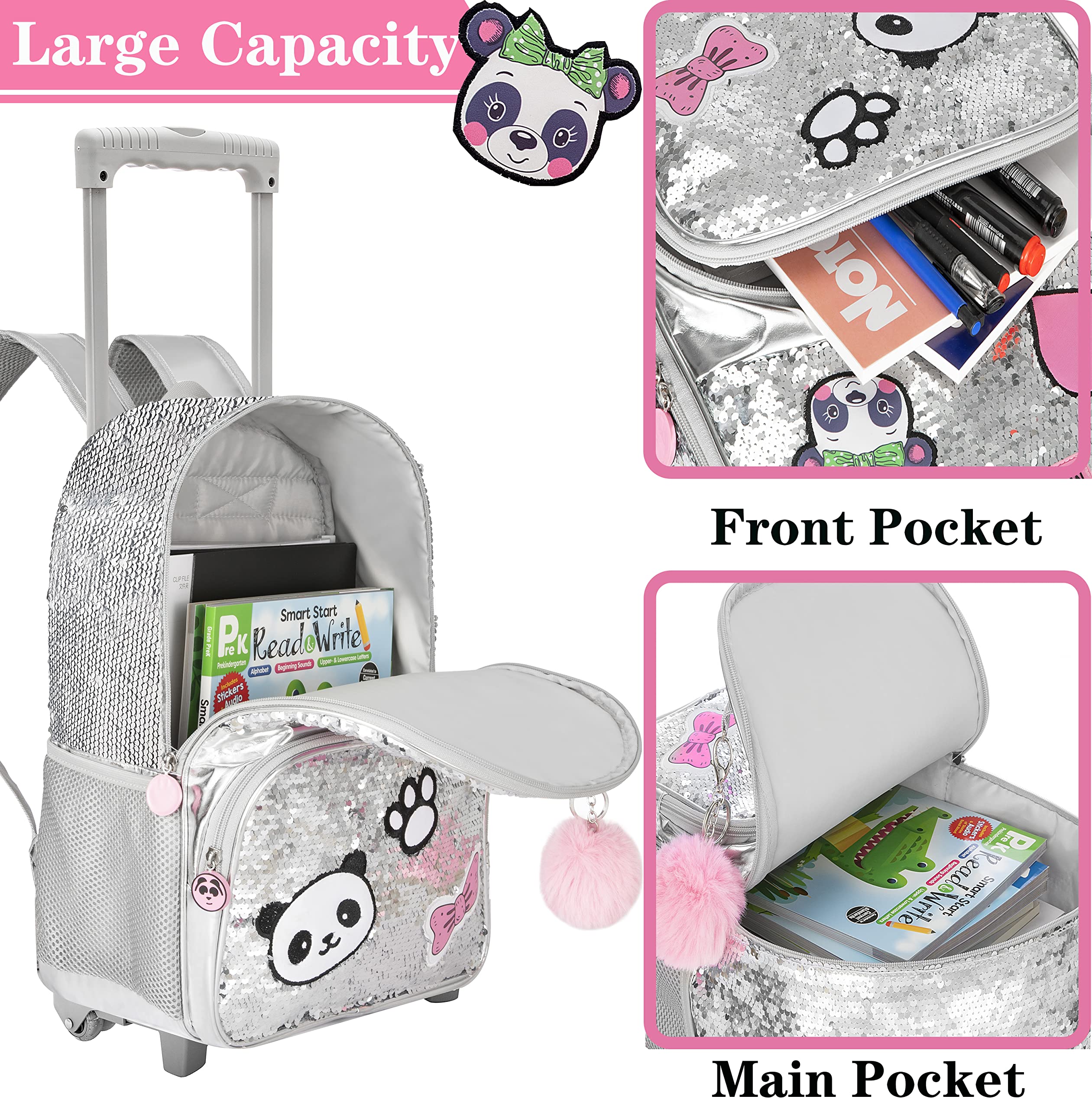 Foto 5 pulgar | Mochila Enrollable Meetbelify Sequin con Ruedas para Niñas - Venta Internacional