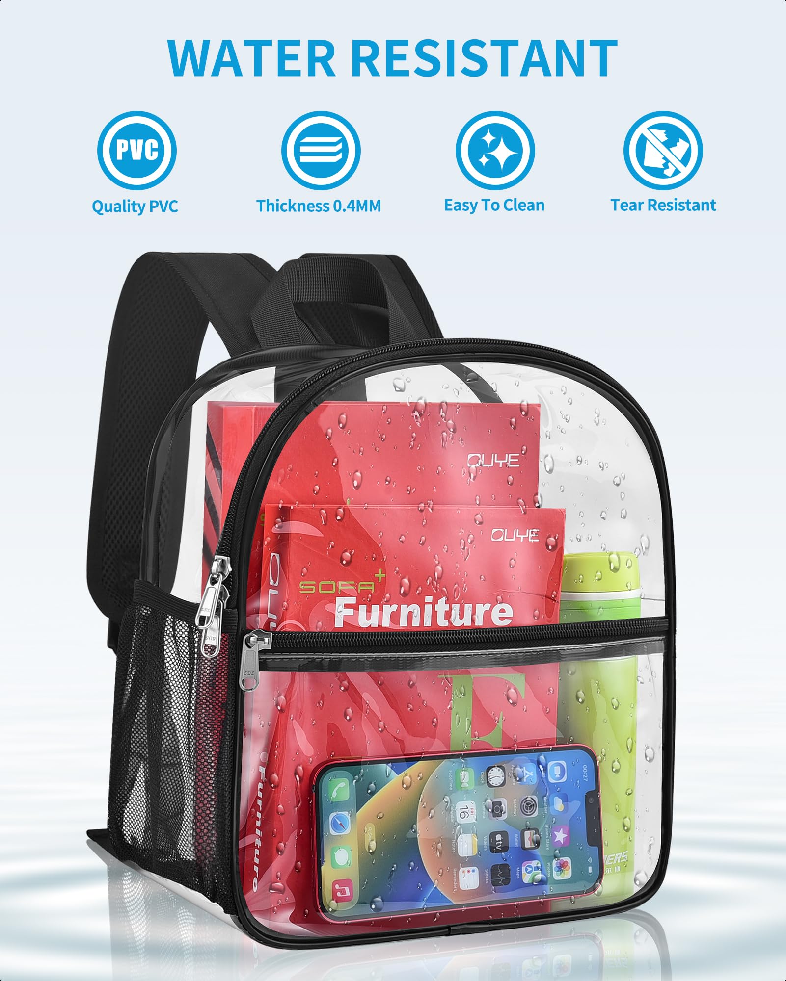 Foto 4 | Mochila Transparente Aprobada por Estadios de 30x30x15 cm color Negro - Venta Internacional