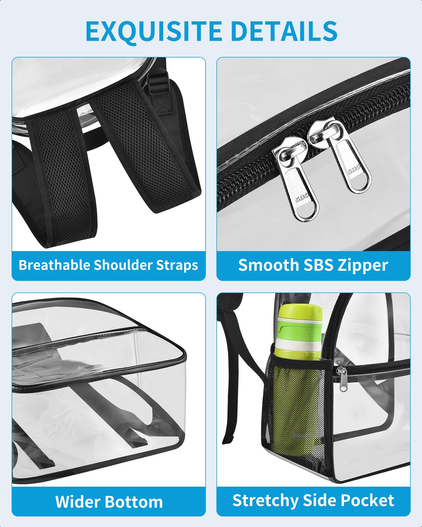 Foto 5 | Mochila Transparente Aprobada por Estadios de 30x30x15 cm color Negro - Venta Internacional